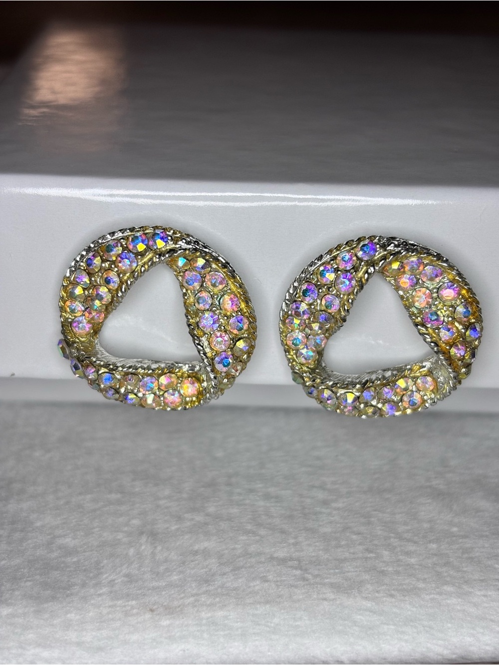 Source Unknown Iridescent Crystal Circle Stud Earrings - Gold